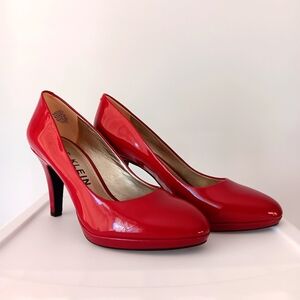 Anne Kleine Aklolana iFlex High Heel Shoes Shiny Red Almond Toe Leather Size 8.5